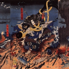 Kuniyoshi Utagawa - Tamamori s'attache à une ancre avant de se jeter dans la mer - ca 1850